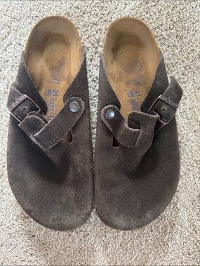 Birkenstock Brown Suede Slip-On Clog Mules